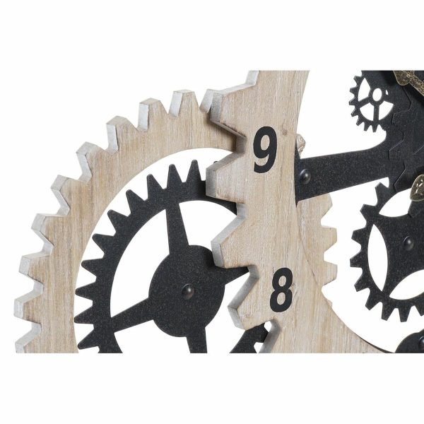 Wall Clock DKD Home Decor Black Natural MDF Wood Gears 70 x 4 x 45 cm For Sale