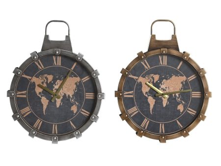 Wall Clock DKD Home Decor Golden Silver Crystal Iron World Map 42 x 8,5 x 54 cm (2 Units) Supply