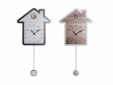 Wall Clock DKD Home Decor 32 x 5 x 56 cm Natural White Plastic House MDF Wood (2 Units) Online Sale