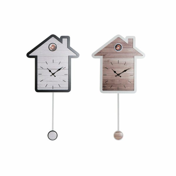 Wall Clock DKD Home Decor 32 x 5 x 56 cm Natural White Plastic House MDF Wood (2 Units) Online Sale