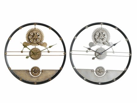 Wall Clock DKD Home Decor Silver Golden Iron Gears 60 x 5 x 60 cm (2 Units) Cheap