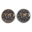 Wall Clock DKD Home Decor 46 x 6,5 x 46 cm Crystal Silver Black Golden Brown Iron World Map (2 Units) Fashion