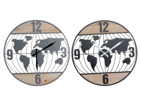 Wall Clock DKD Home Decor Black Grey Iron 60 x 4,5 x 60 cm MDF Wood World Map (2 Units) Online Sale