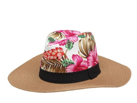 Wide-brimmed Straw Hat Flowers Pink Hot on Sale