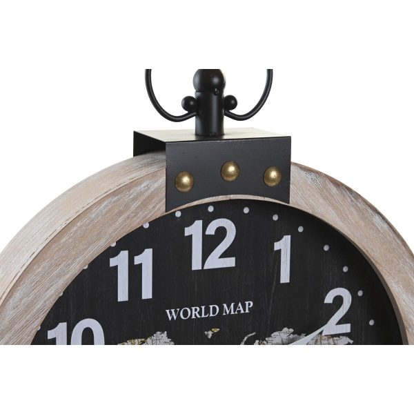 Wall Clock DKD Home Decor 40 x 6,5 x 46 cm Black Brown Iron Vintage MDF Wood World Map (2 Units) Hot on Sale