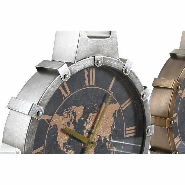 Wall Clock DKD Home Decor Golden Silver Crystal Iron World Map 42 x 8,5 x 54 cm (2 Units) Supply