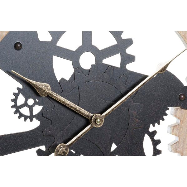 Wall Clock DKD Home Decor Black Natural MDF Wood Gears 70 x 4 x 45 cm For Sale