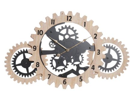 Wall Clock DKD Home Decor Black Natural MDF Wood Gears 70 x 4 x 45 cm For Sale