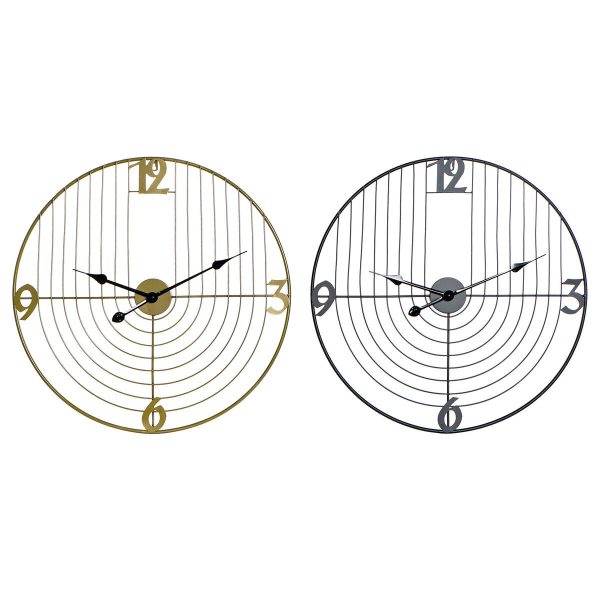 Wall Clock DKD Home Decor Black Golden Metal 60 x 3 x 60 cm Modern (2 Units) For Cheap