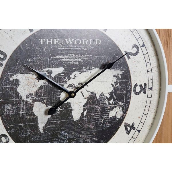 Wall Clock DKD Home Decor Black White Iron Vintage 60 x 4,5 x 60 cm MDF Wood World Map (2 Units) Sale