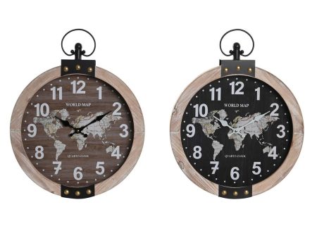 Wall Clock DKD Home Decor 40 x 6,5 x 46 cm Black Brown Iron Vintage MDF Wood World Map (2 Units) Hot on Sale