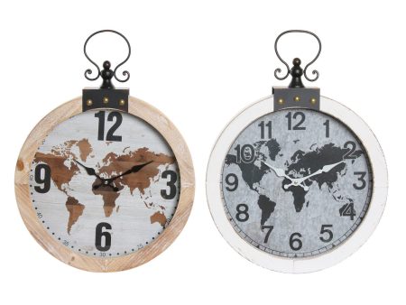 Wall Clock DKD Home Decor 40 x 4 x 54 cm Crystal Iron MDF Wood World Map (2 Units) Fashion