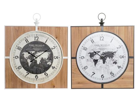 Wall Clock DKD Home Decor Black White Iron Vintage 60 x 4,5 x 60 cm MDF Wood World Map (2 Units) Sale