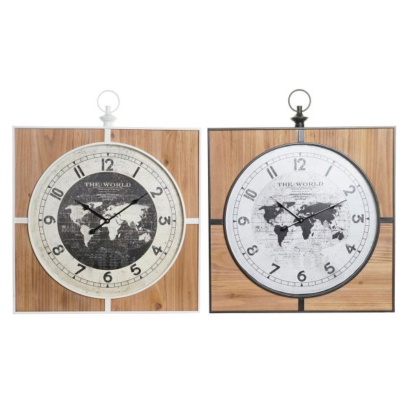 Wall Clock DKD Home Decor Black White Iron Vintage 60 x 4,5 x 60 cm MDF Wood World Map (2 Units) Sale