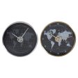 Wall Clock DKD Home Decor Black Golden Silver Aluminium Crystal World Map 30 x 4,3 x 30 cm (2 Units) Online Sale