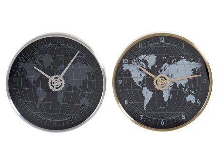 Wall Clock DKD Home Decor Black Golden Silver Aluminium Crystal World Map 30 x 4,3 x 30 cm (2 Units) Online Sale