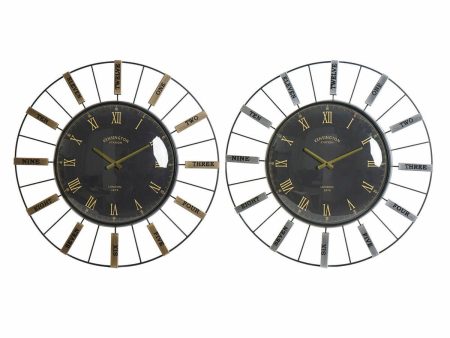 Wall Clock DKD Home Decor Crystal Silver Black Golden Iron 70 x 7 x 70 cm (2 Units) For Cheap