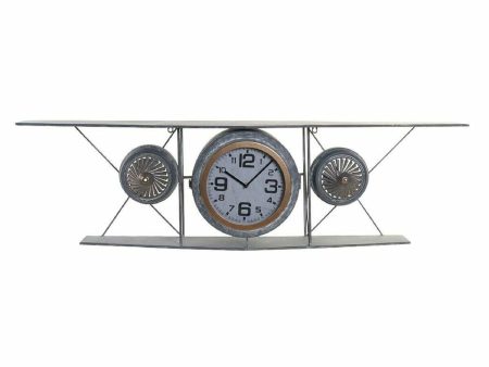 Wall Clock DKD Home Decor Crystal Iron Aeroplane MDF Wood Dark grey (120 x 21 x 33.5 cm) Online Sale