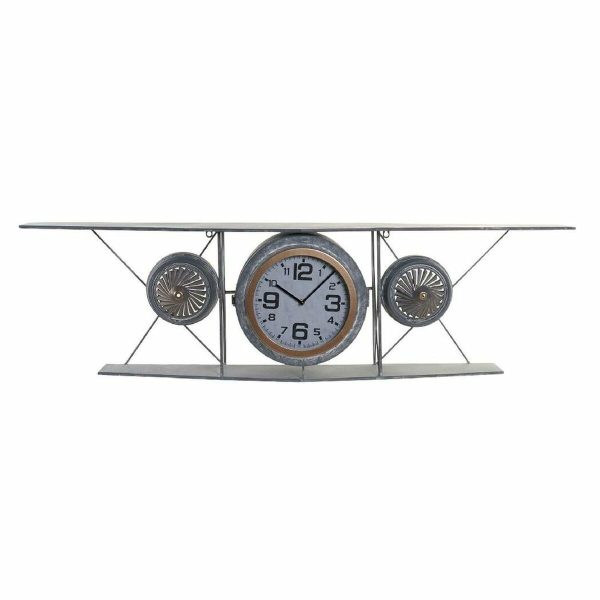 Wall Clock DKD Home Decor Crystal Iron Aeroplane MDF Wood Dark grey (120 x 21 x 33.5 cm) Online Sale