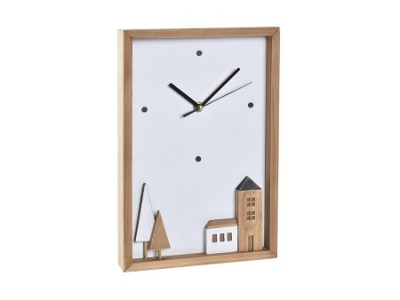 Wall Clock DKD Home Decor White Brown Wood Aluminium Houses Urban 20 x 4 x 30 cm For Sale