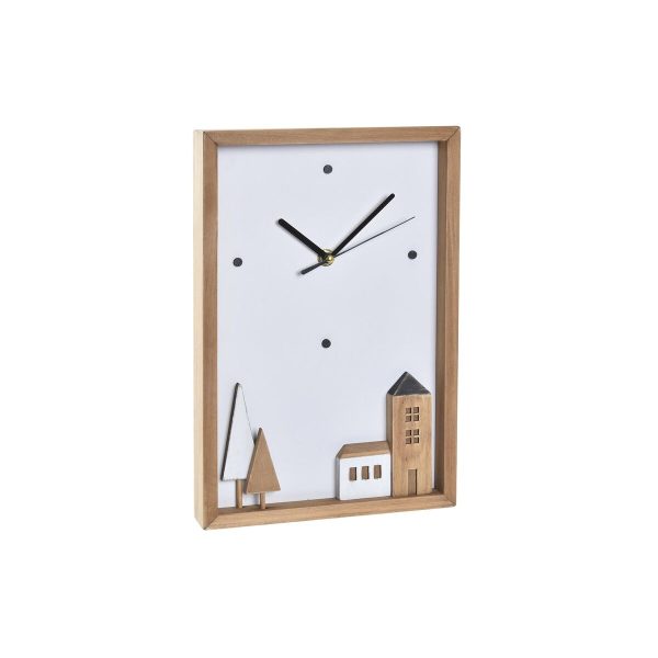 Wall Clock DKD Home Decor White Brown Wood Aluminium Houses Urban 20 x 4 x 30 cm For Sale