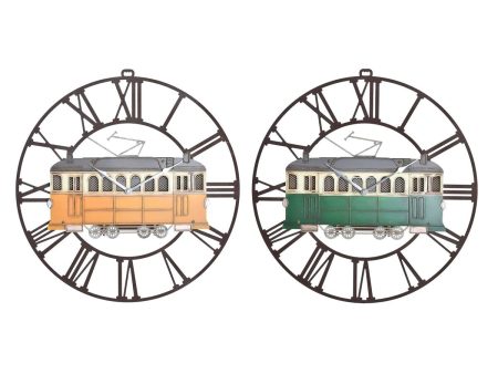 Wall Clock DKD Home Decor 49,5 x 3,5 x 48 cm Metal Green Yellow Vintage Train (2 Units) For Discount