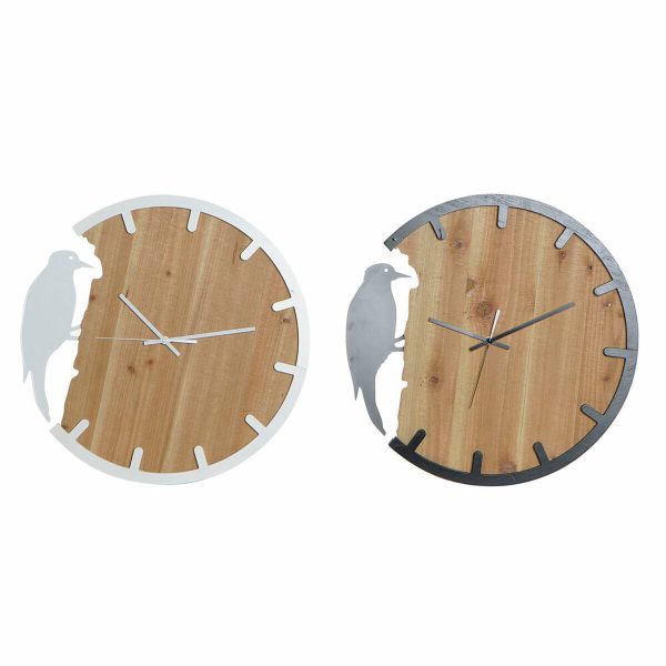 Wall Clock DKD Home Decor Black Brown White Iron Bird 50 x 4 x 50 cm MDF Wood (2 Units) For Sale