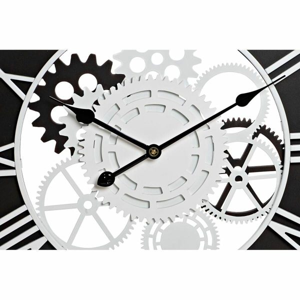 Wall Clock DKD Home Decor White Black Iron MDF Wood Gears 60 x 4 x 60 cm Hot on Sale