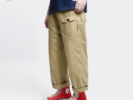 Functional Multi-pocket Cargo Pants Mens Elastic Waist Casual Trousers Men Canvas Loose Straight Patch-pocket Trousers on Sale