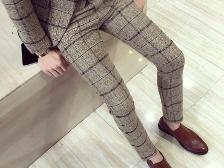 Autumn Winter Mens Plaid Pants British Slim Fit Dress Pants Men Plus Size pantalon carreaux homme casual formal pants For Men Fashion